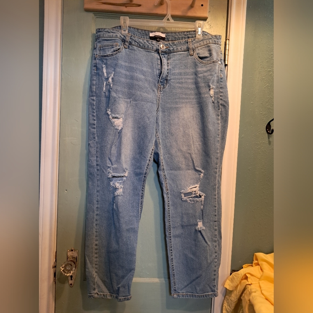 Eloquii Light Blue Distressed Boyfriend Jeans